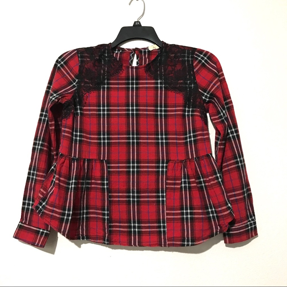 💚 AnthropologieLove Notes Plaid Lace Peplum